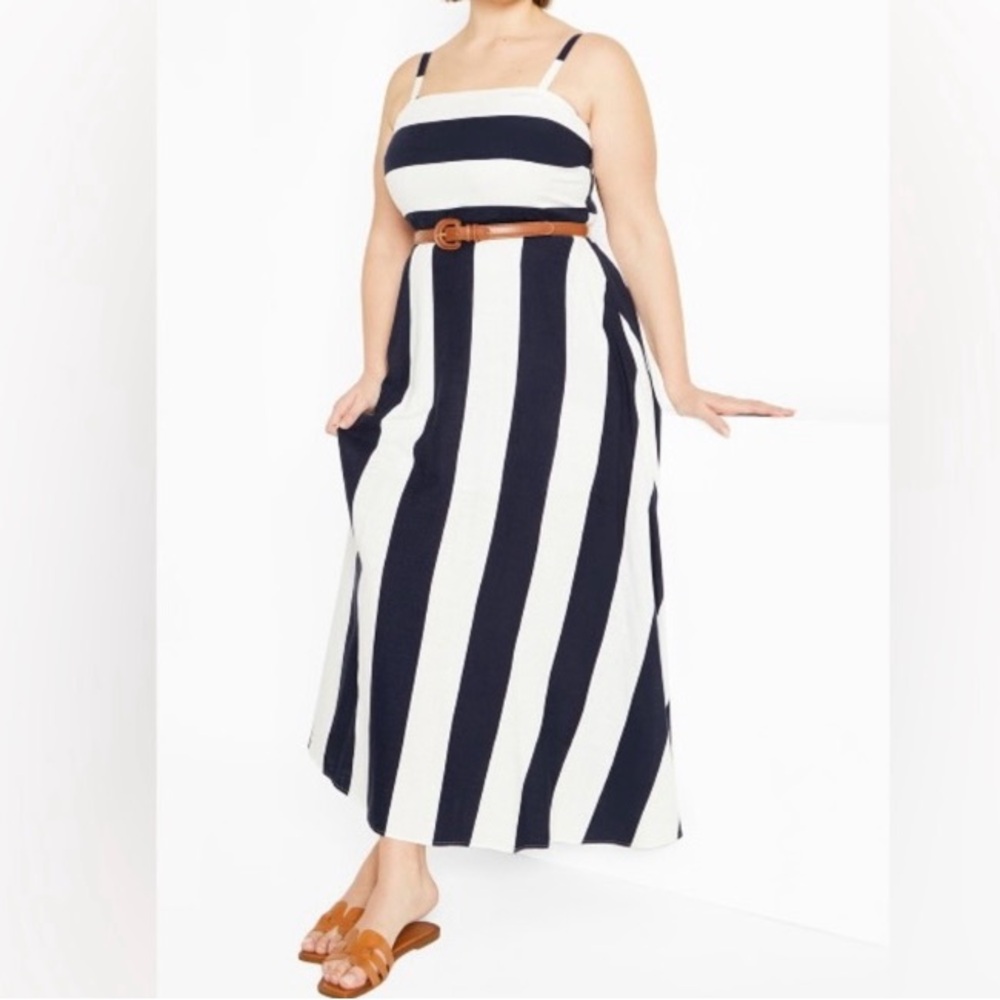 Blue and White Striped Maxi Dress Removable Adjustable Straps